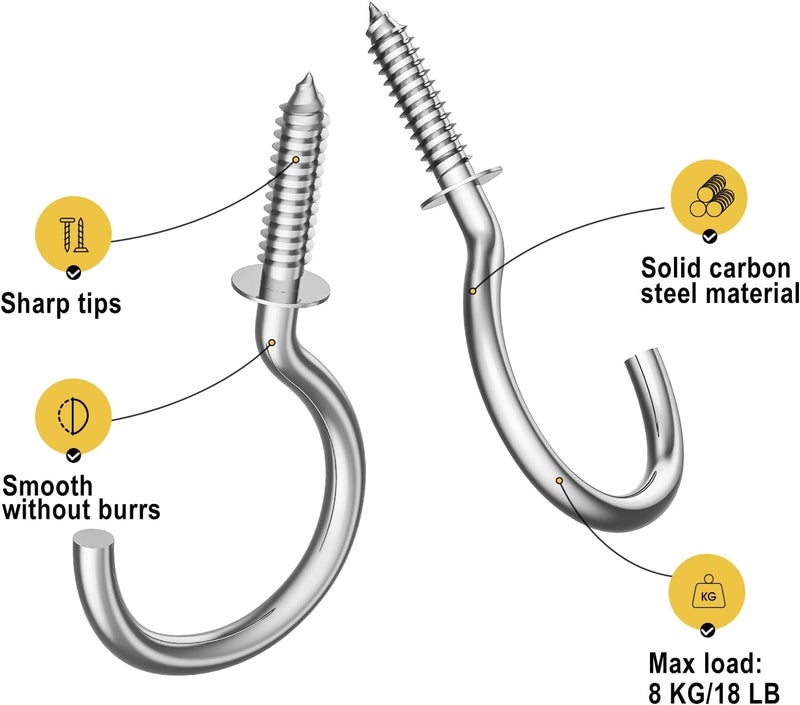 RELBRO Screw Hooks, 1 Inch Metal Screw in Cup Hooks, Silver, 100 Pcs - Image 4